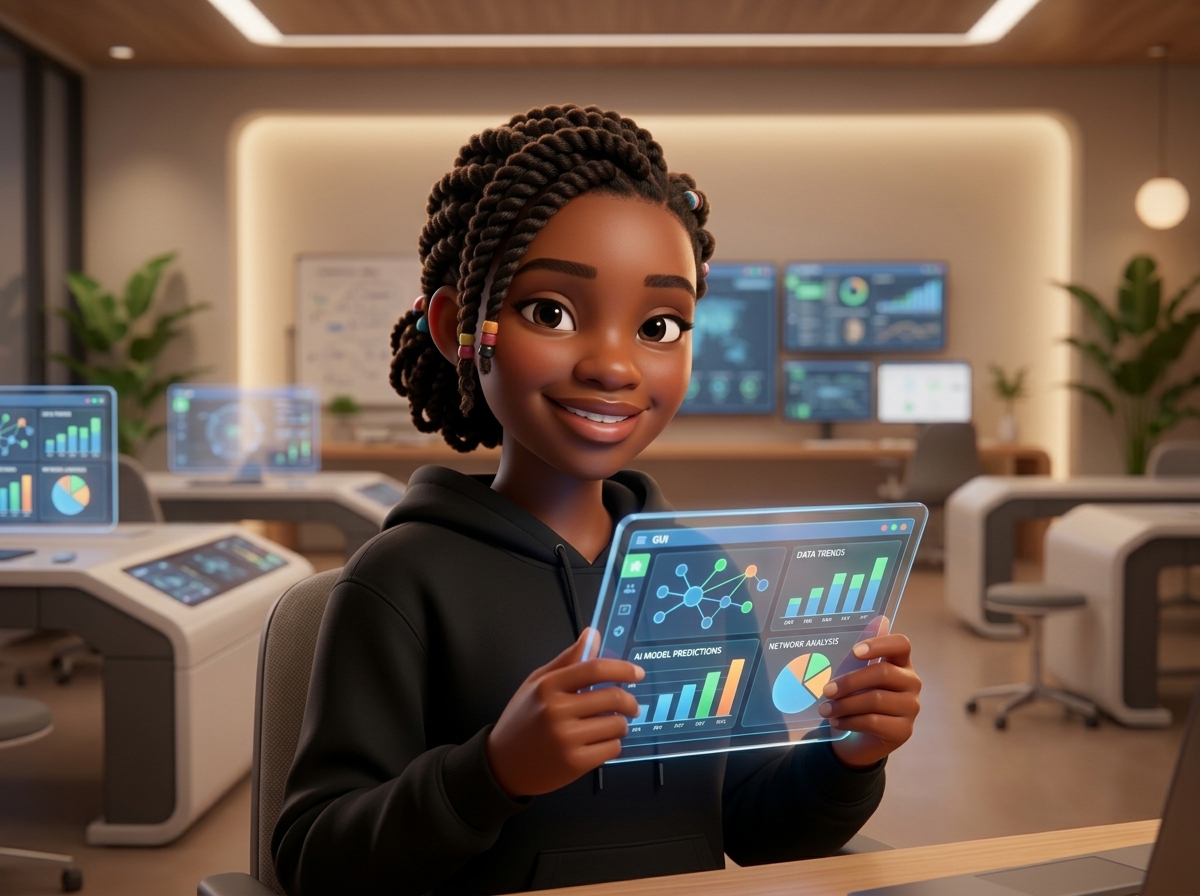 Teen learner presenting an artificial intelligence data project